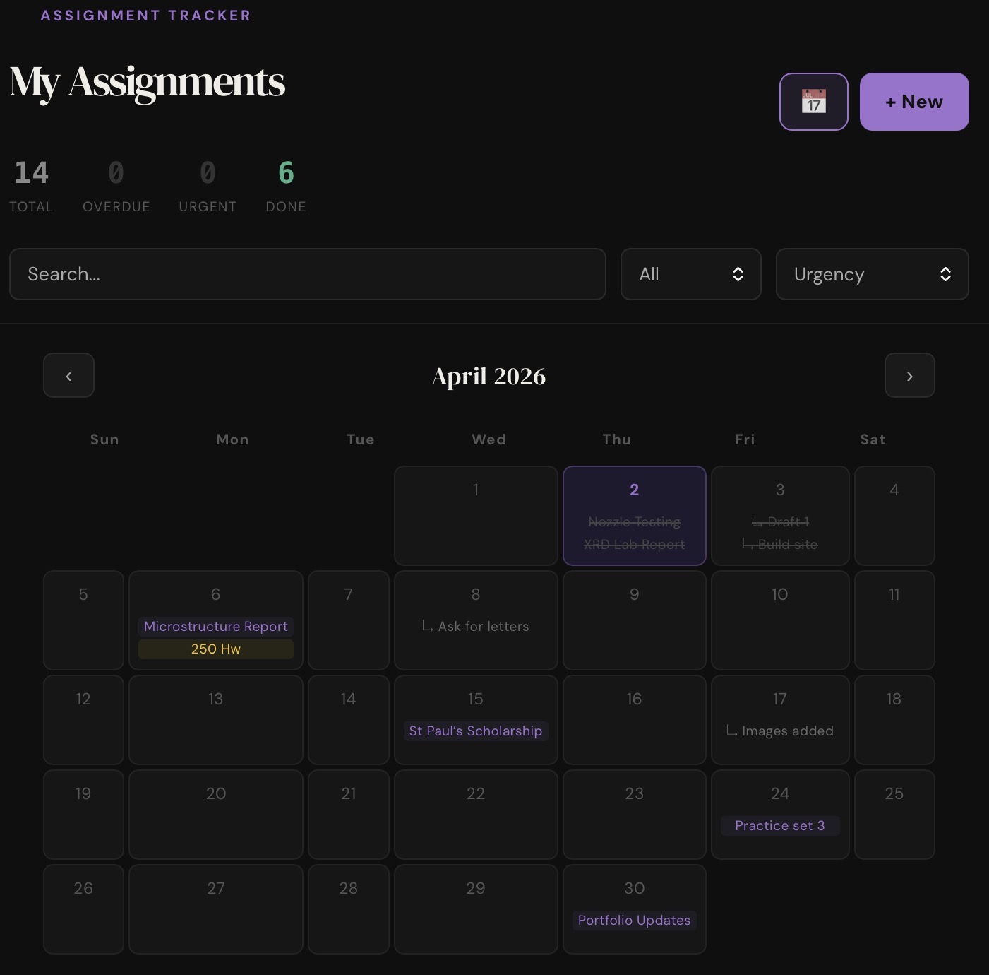 Calendar view